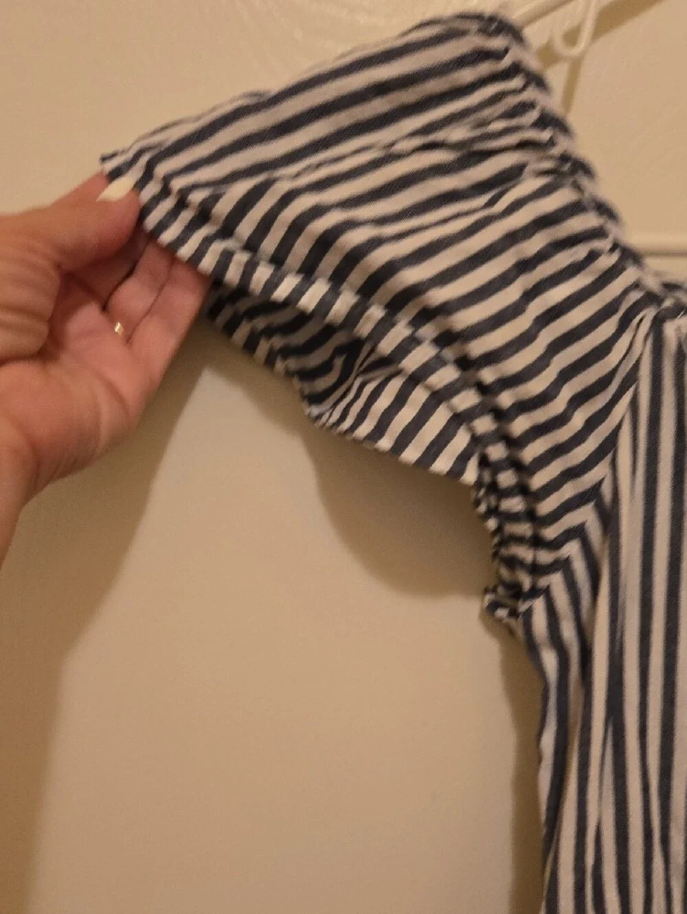 Girl's Old Navy Blue and White Striped Off-Shoulder Tiered Dress.